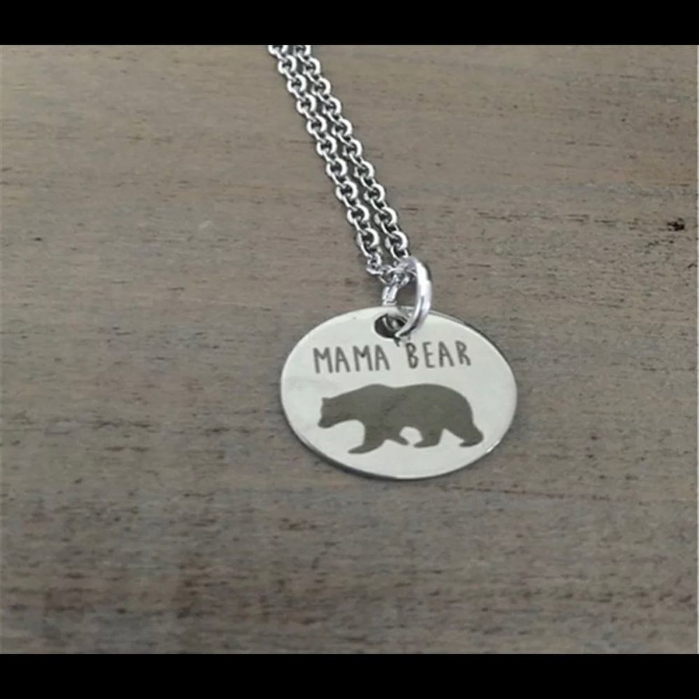 Stainless Steel Silvertone Mama Bear Necklace